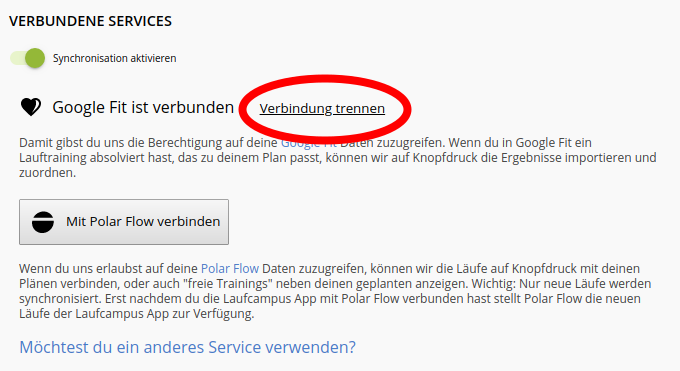 Verbundenes Service manuell trennen