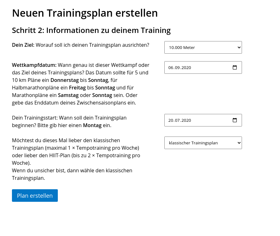 Auswahl der Einstellungen